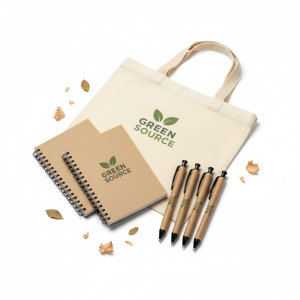 Recycled pens, notebooks & bags